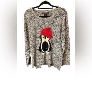 Ugly Christmas Sweater Penguin Holiday Gray XL